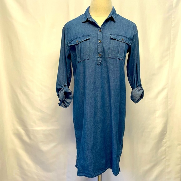 Old Navy Button Up Denim Dress with Roll up Sleeves Sz 14 - Picture 1 of 12